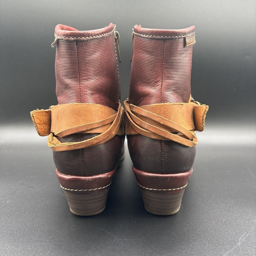 Pikolinos Ankle Boots Women's 38 Buckle Red Burgundy Leather Zip Up Heel - Picture 3 of 11